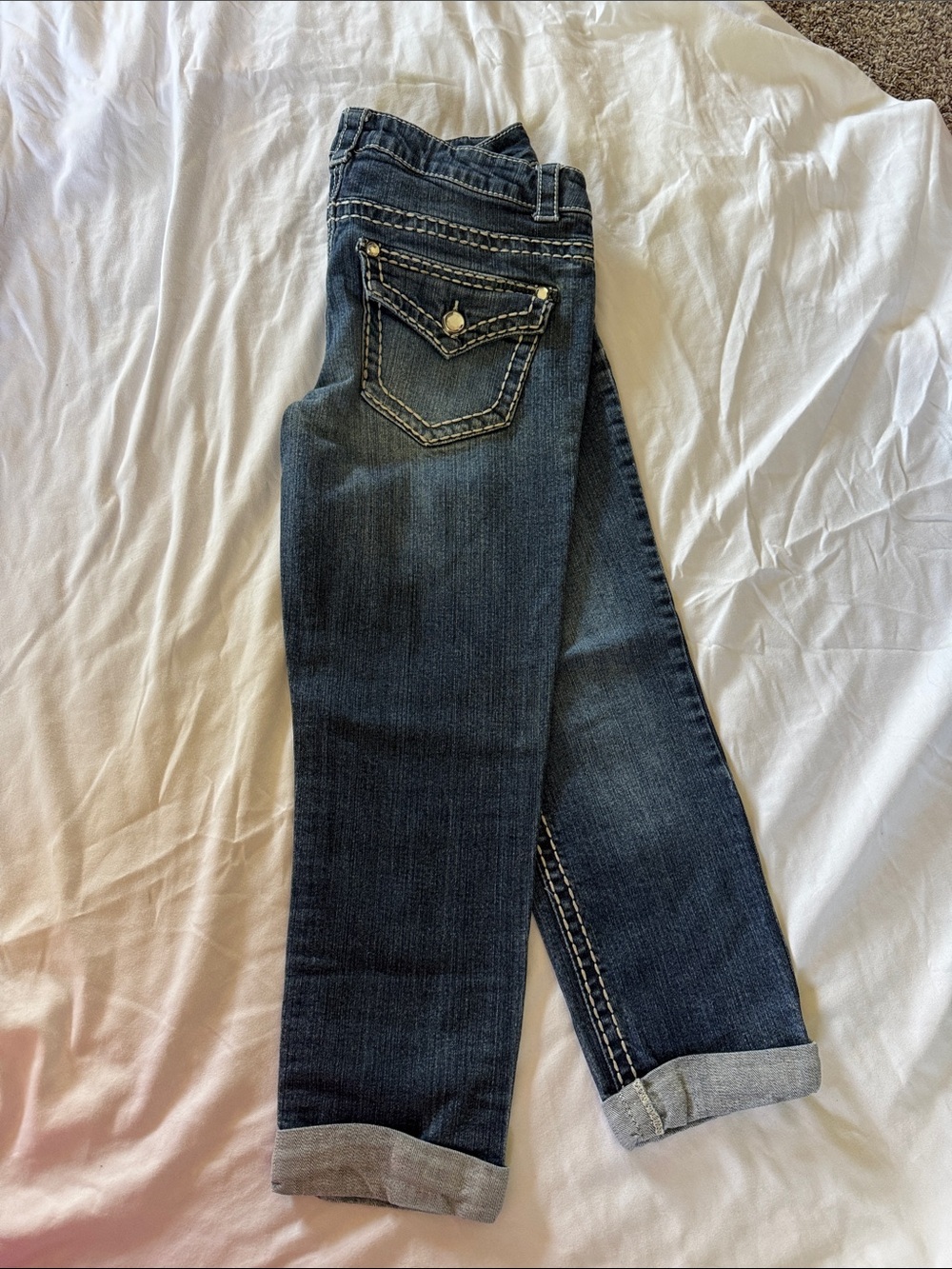 Paisley Sky Dark Blue Cropped Jeans with Contrast Stitching